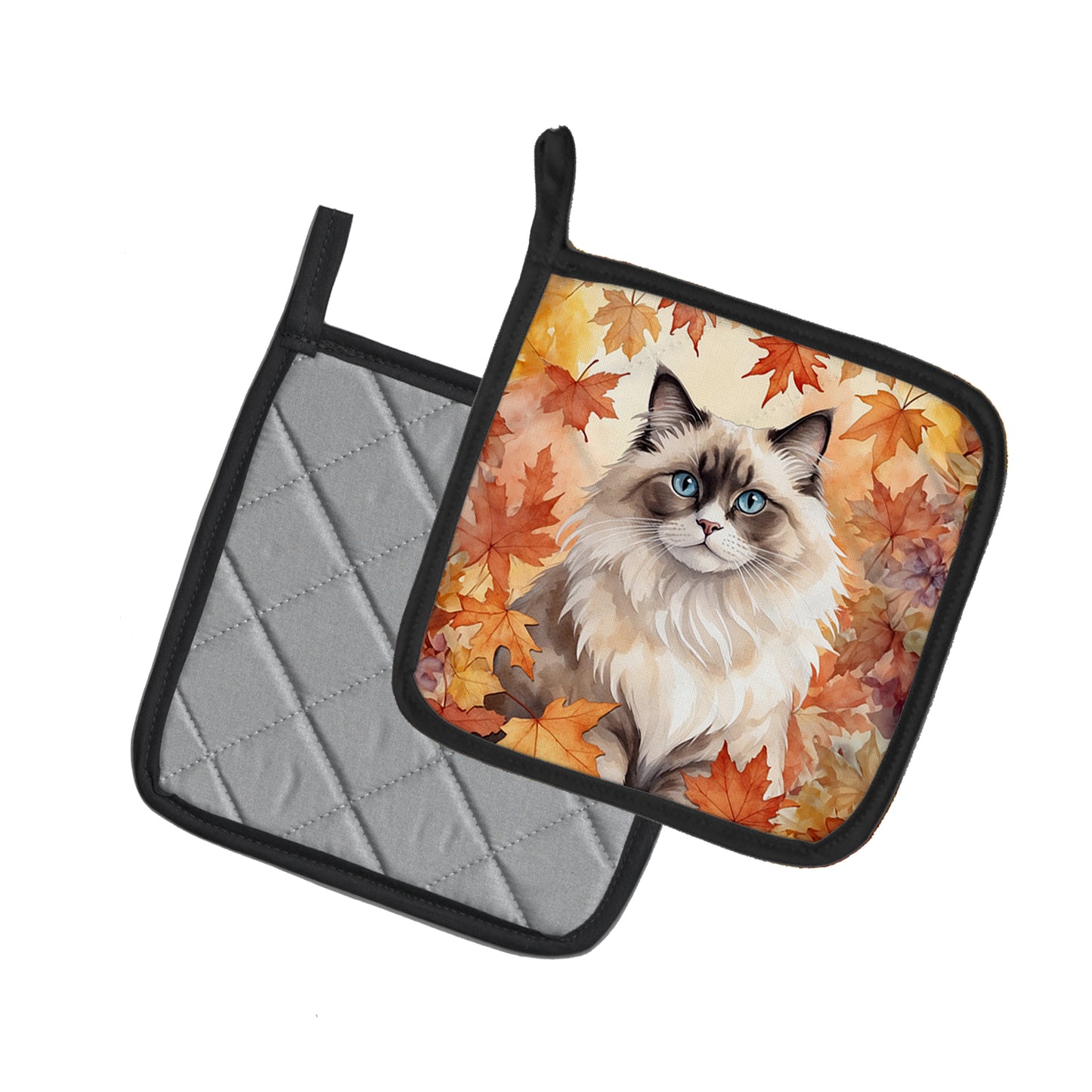 Ragdoll Cat in Fall Leaves Pair of Pot Holders