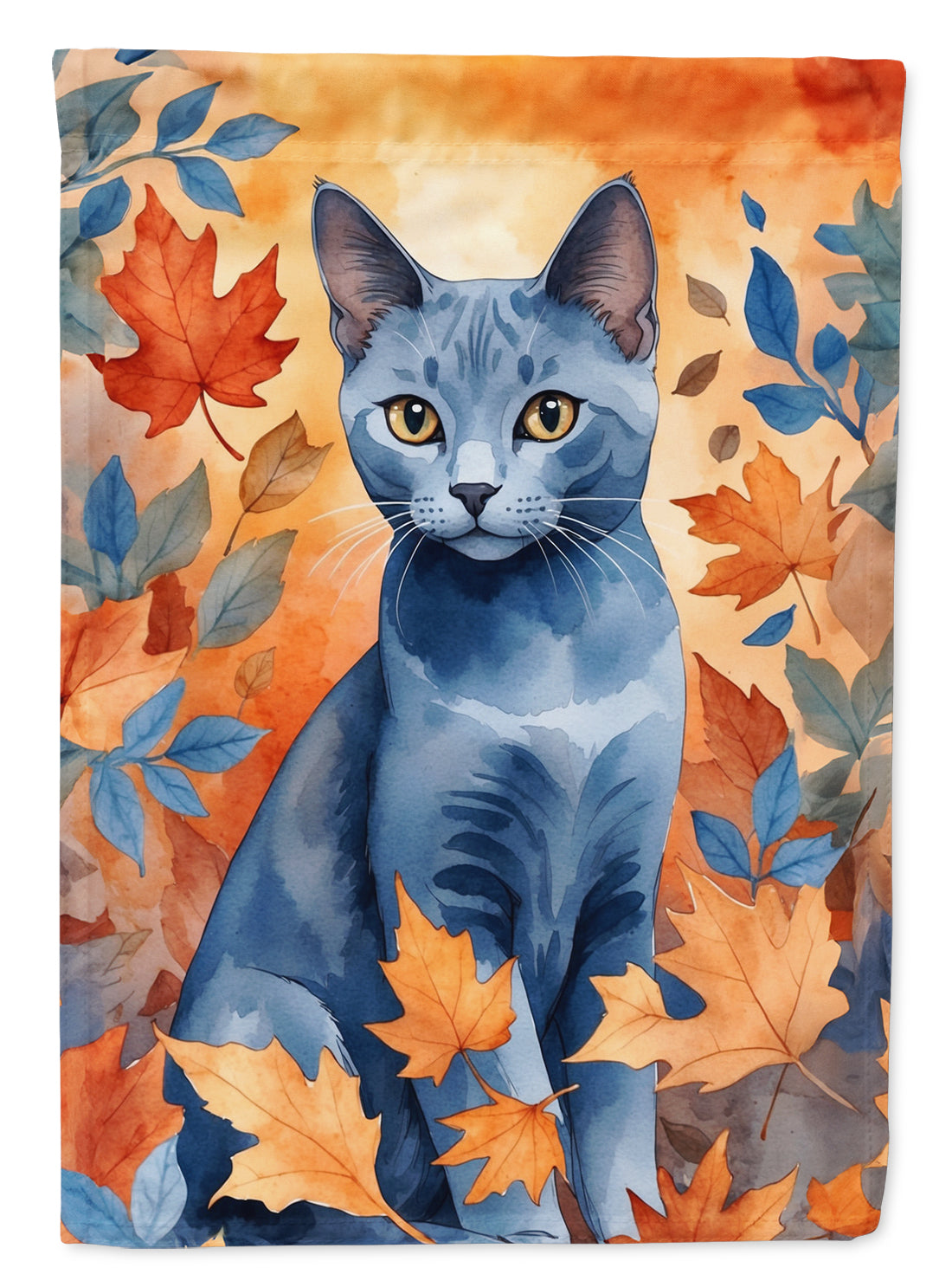 Buy this Russian Blue Cat in Fall Leaves Garden Flag