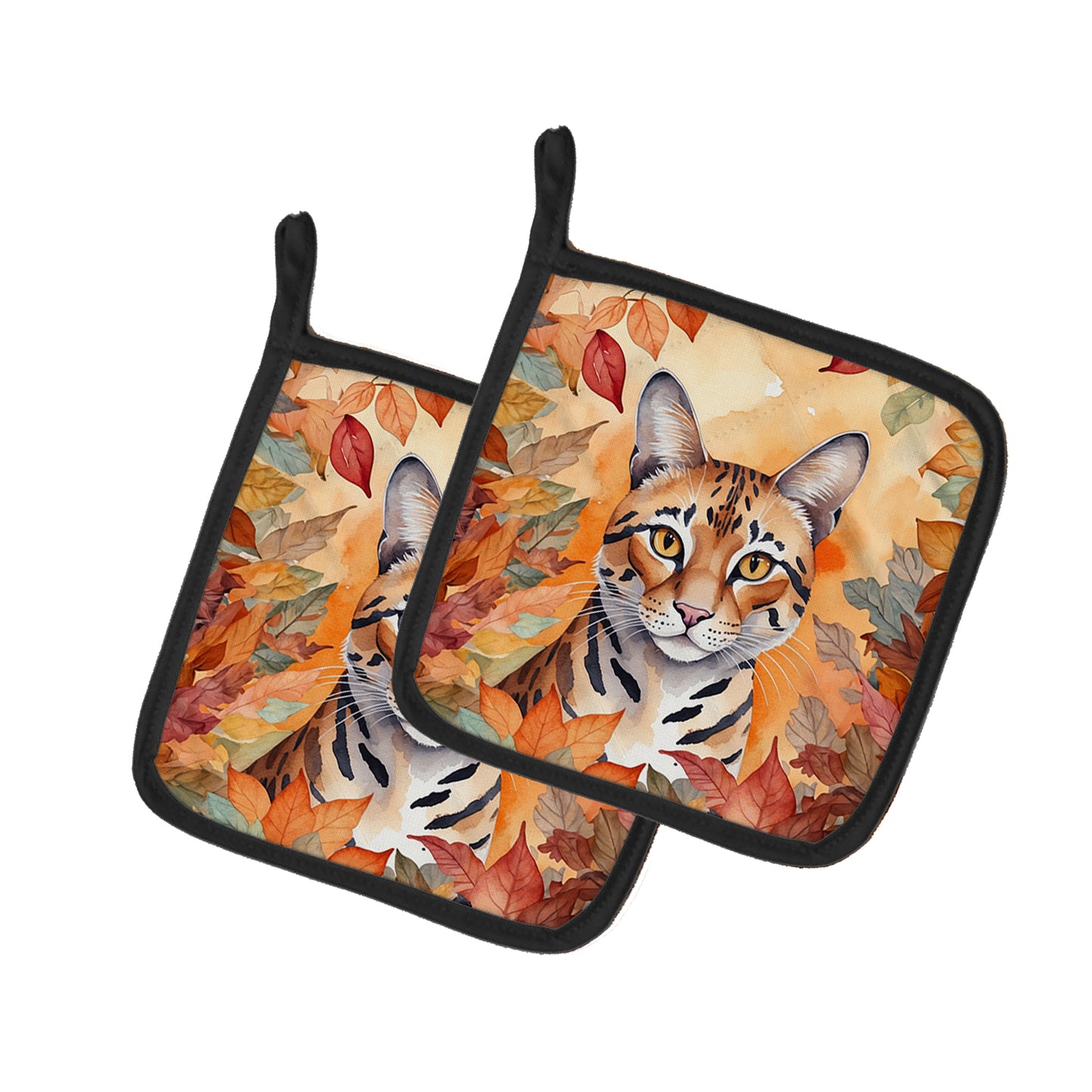 Buy this Safari Cat in Fall Leaves Pair of Pot Holders