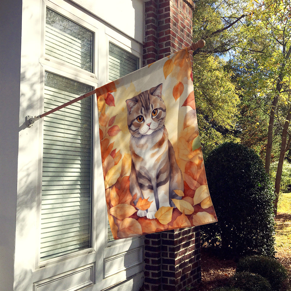 Scottish Fold Cat in Fall Leaves House Flag