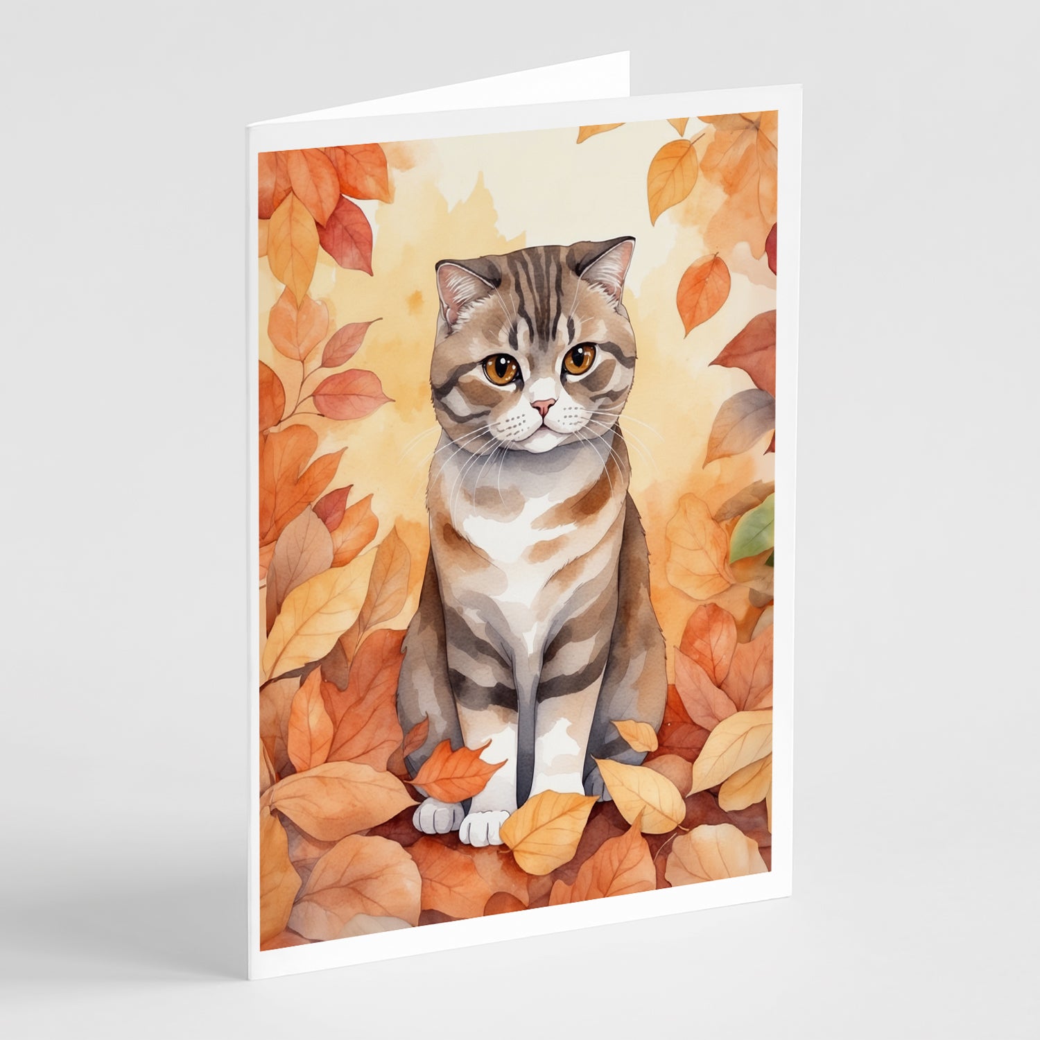 Buy this Scottish Fold Cat in Fall Leaves Greeting Cards Pack of 8