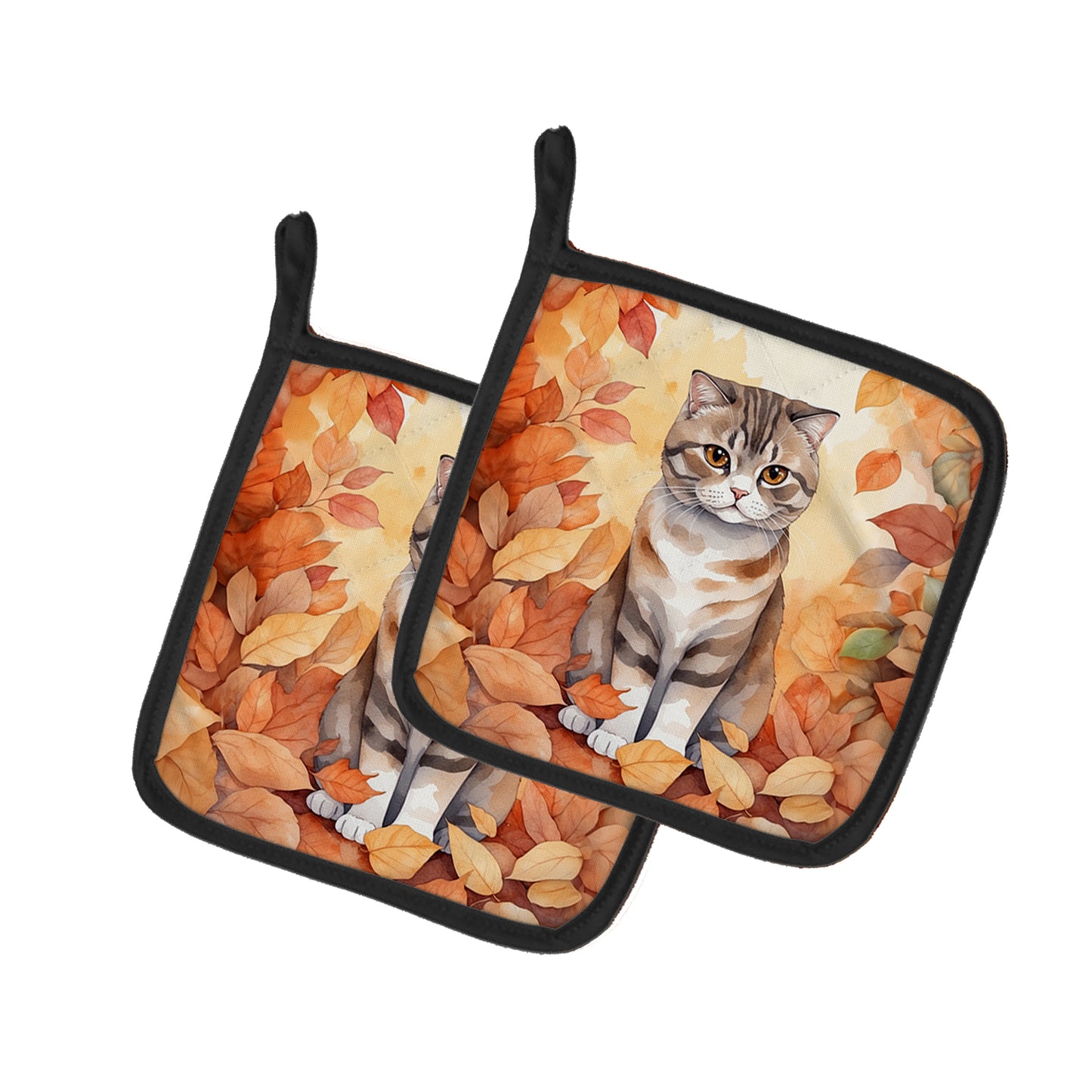 Buy this Scottish Fold Cat in Fall Leaves Pair of Pot Holders