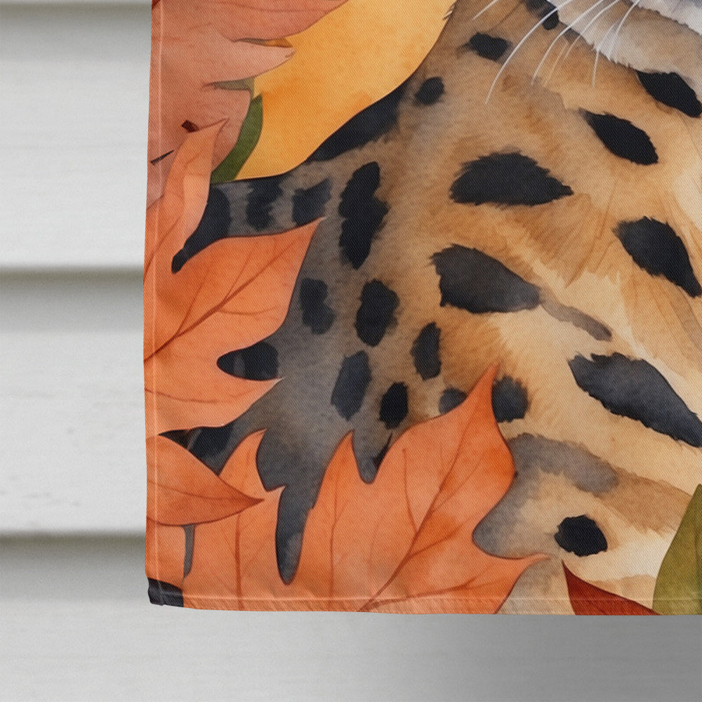 Serengeti Cat in Fall Leaves House Flag