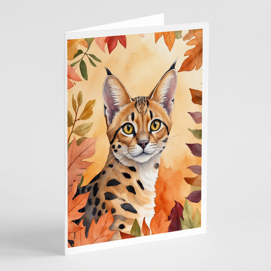 Buy this Serengeti Cat in Fall Leaves Greeting Cards Pack of 8