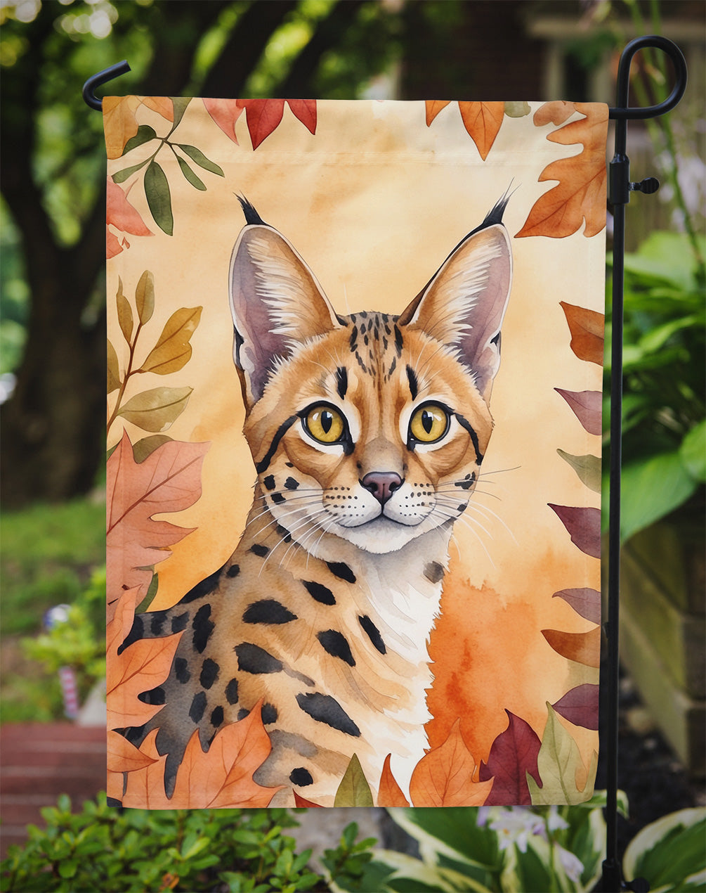 Serengeti Cat in Fall Leaves Garden Flag