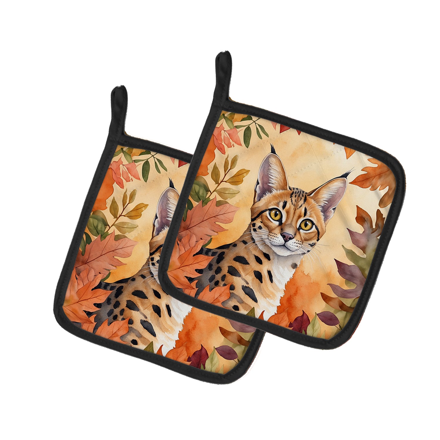 Buy this Serengeti Cat in Fall Leaves Pair of Pot Holders