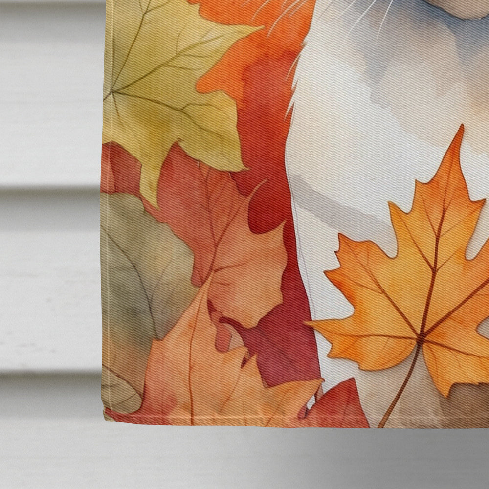 Siamese Cat in Fall Leaves House Flag