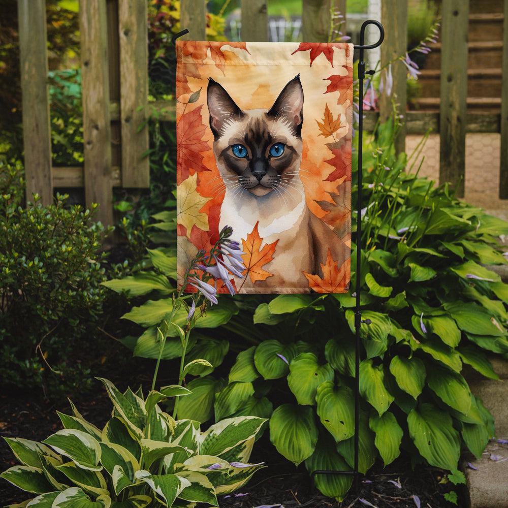Siamese Cat in Fall Leaves Garden Flag