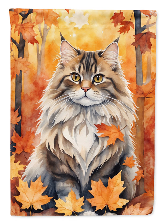 Buy this Siberian Cat in Fall Leaves House Flag