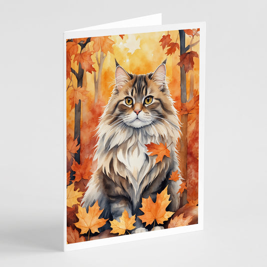 Buy this Siberian Cat in Fall Leaves Greeting Cards Pack of 8