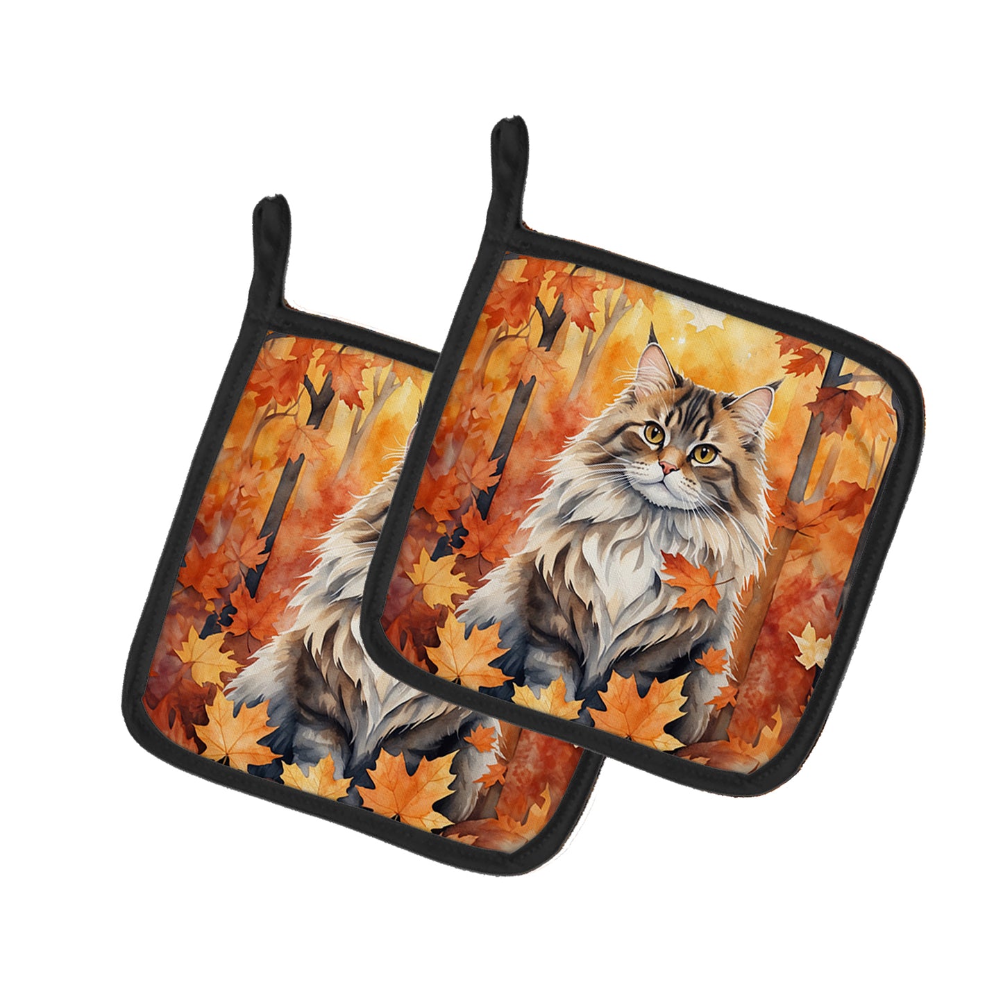 Buy this Siberian Cat in Fall Leaves Pair of Pot Holders