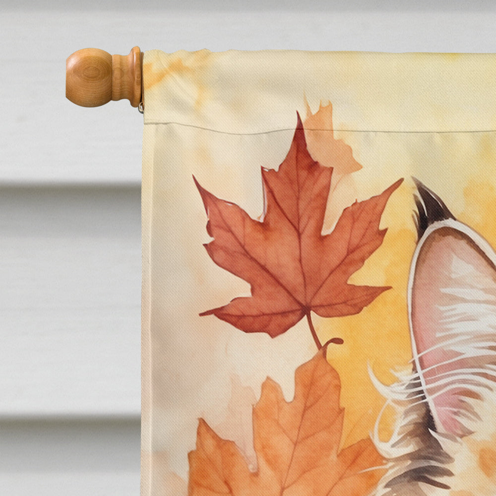 Skookum Cat in Fall Leaves House Flag