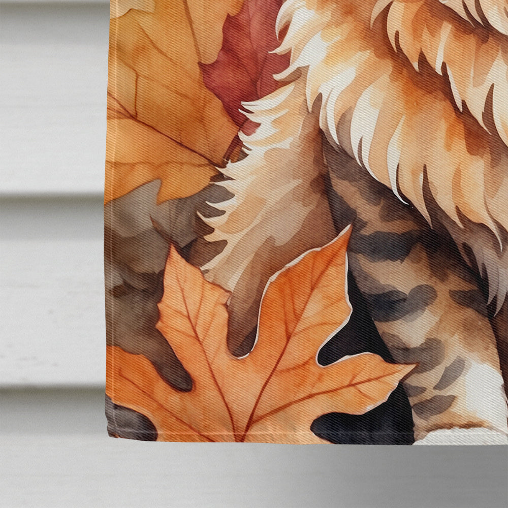 Skookum Cat in Fall Leaves House Flag