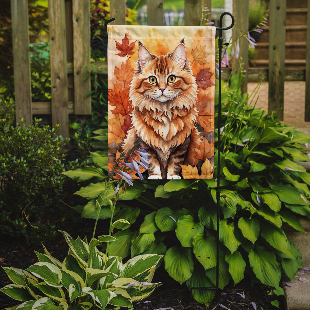 Skookum Cat in Fall Leaves Garden Flag