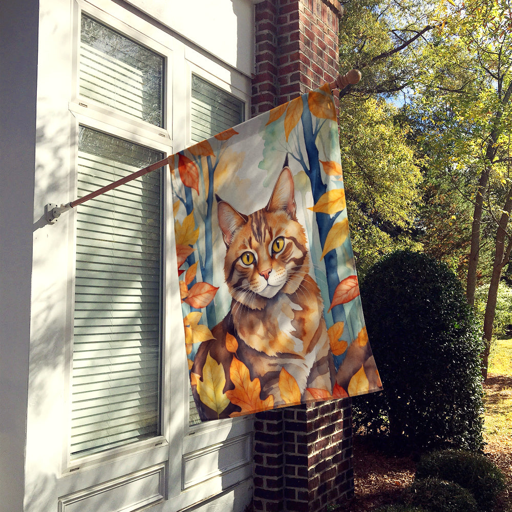 Sokoke Cat in Fall Leaves House Flag
