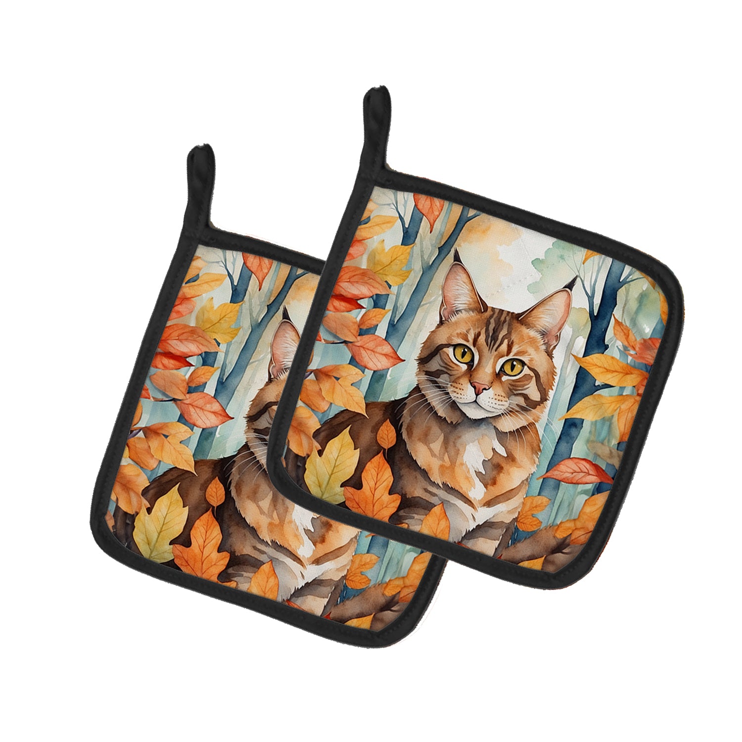 Buy this Sokoke Cat in Fall Leaves Pair of Pot Holders