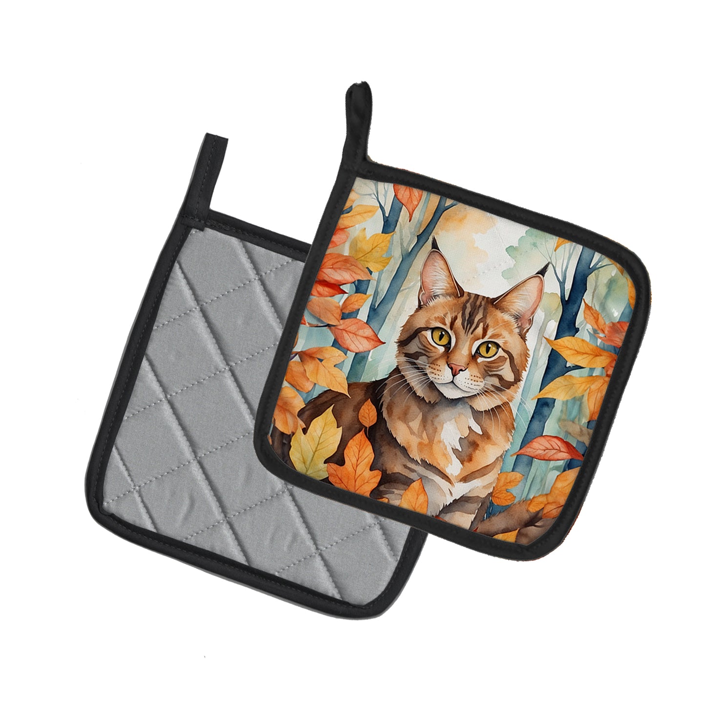 Sokoke Cat in Fall Leaves Pair of Pot Holders