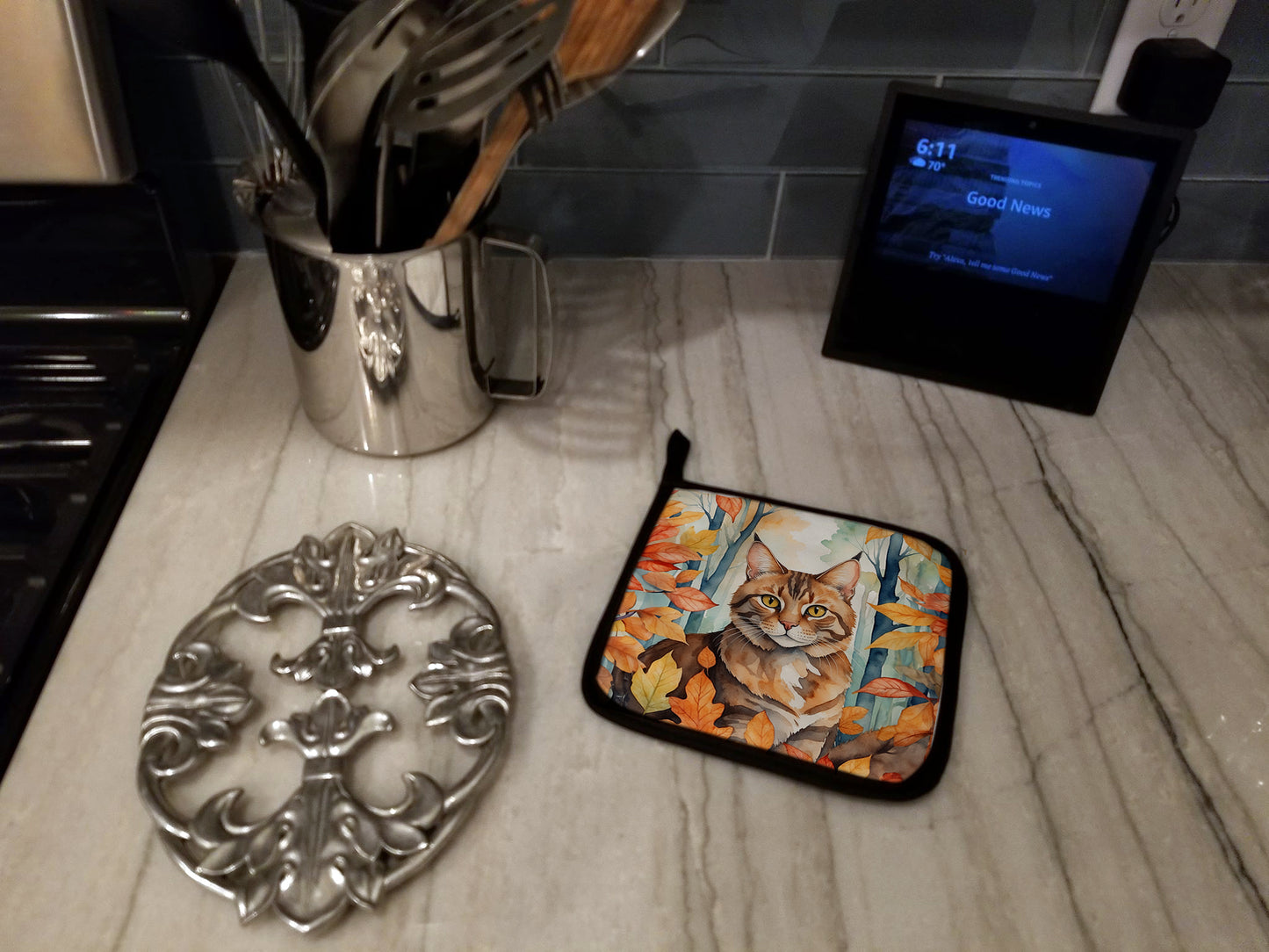 Sokoke Cat in Fall Leaves Pair of Pot Holders