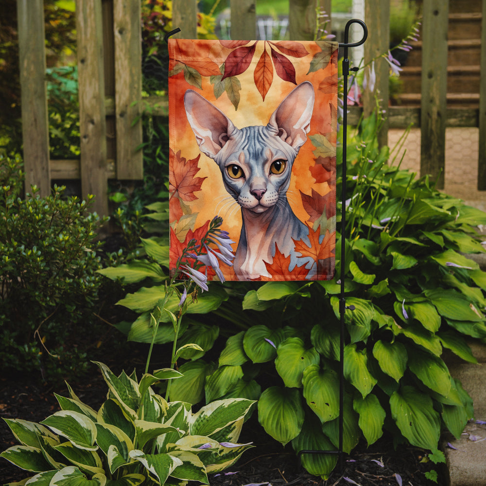 Sphynx Cat in Fall Leaves Garden Flag
