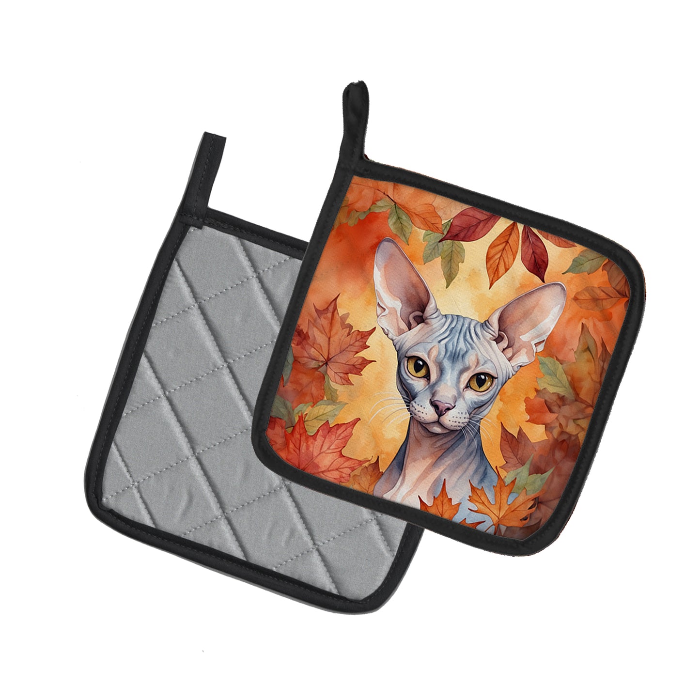 Sphynx Cat in Fall Leaves Pair of Pot Holders