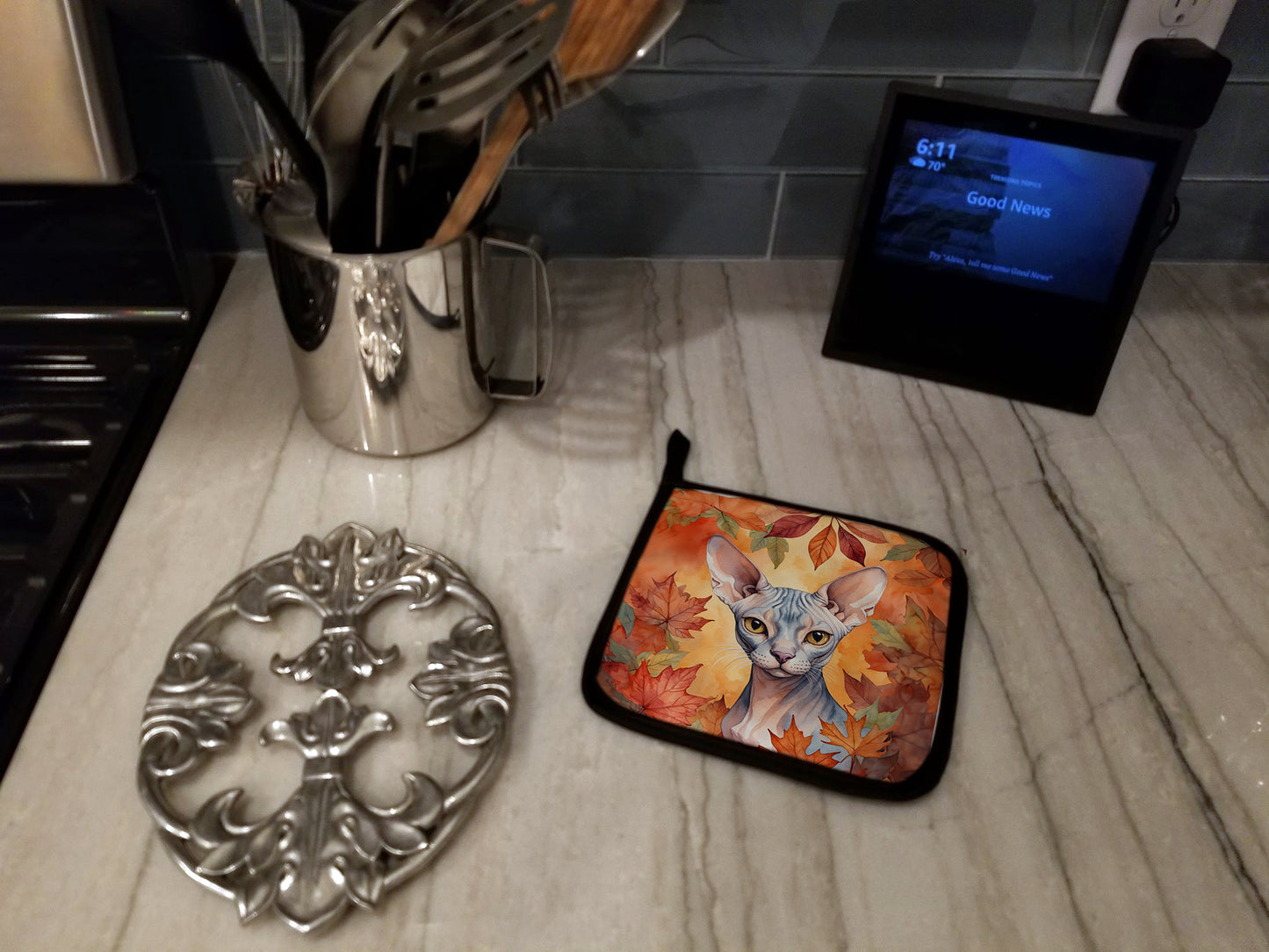 Sphynx Cat in Fall Leaves Pair of Pot Holders