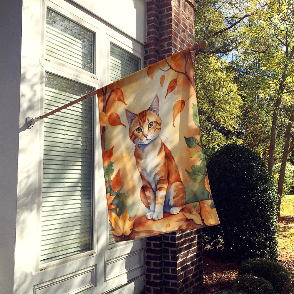 Suphalak Cat in Fall Leaves House Flag