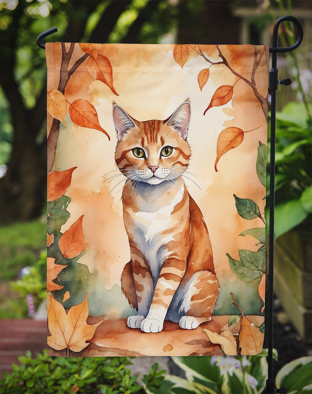 Suphalak Cat in Fall Leaves Garden Flag