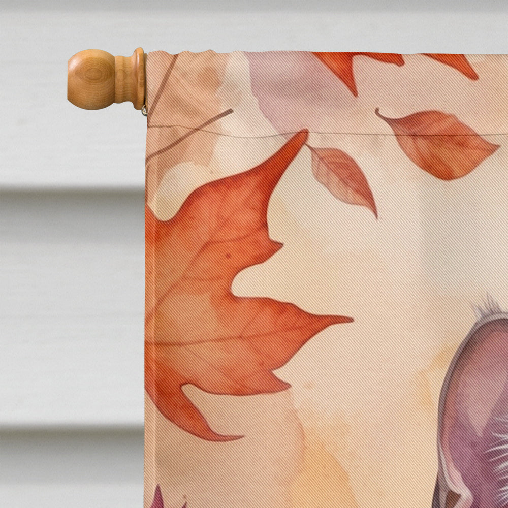 Thai Lilac Cat in Fall Leaves House Flag