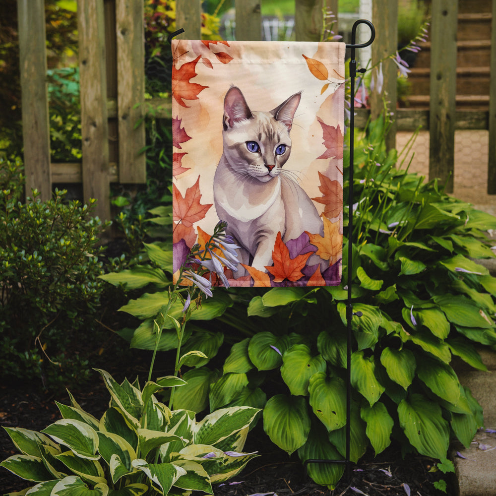 Thai Lilac Cat in Fall Leaves Garden Flag