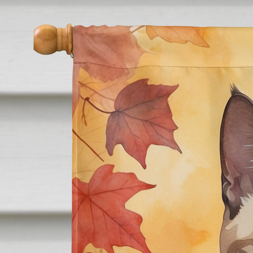 Tonkinese Cat in Fall Leaves House Flag