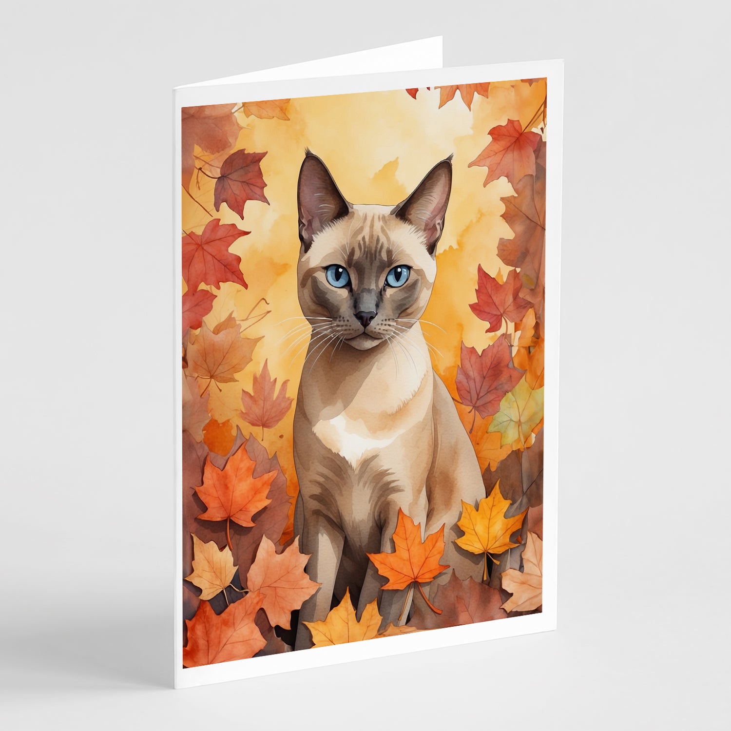 Buy this Tonkinese Cat in Fall Leaves Greeting Cards Pack of 8