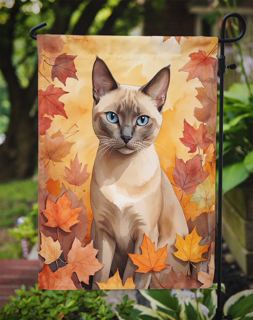 Tonkinese Cat in Fall Leaves Garden Flag