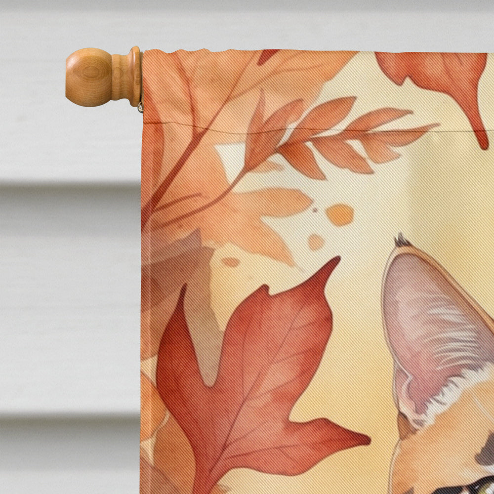Toyger Cat in Fall Leaves House Flag