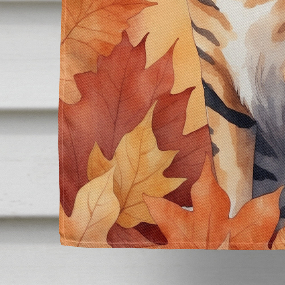 Toyger Cat in Fall Leaves House Flag