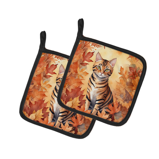 Buy this Toyger Cat in Fall Leaves Pair of Pot Holders