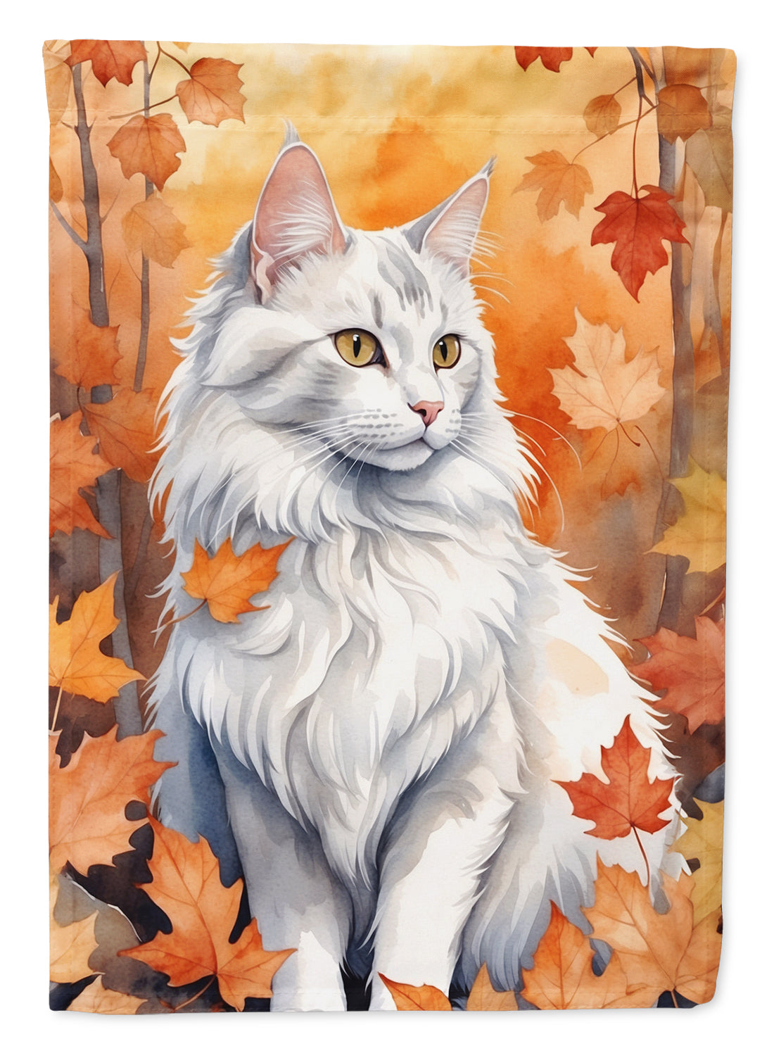 Buy this Turkish Angora Cat in Fall Leaves House Flag