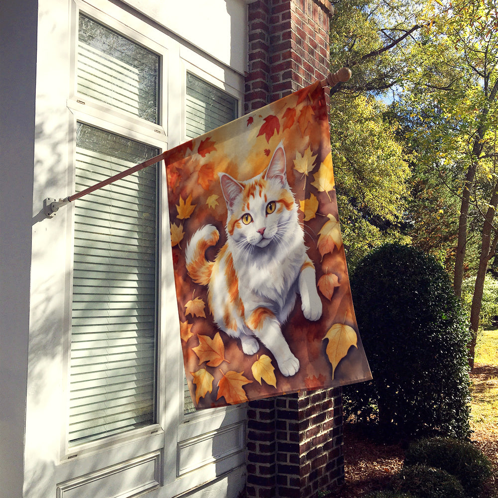 Turkish Van Cat in Fall Leaves House Flag