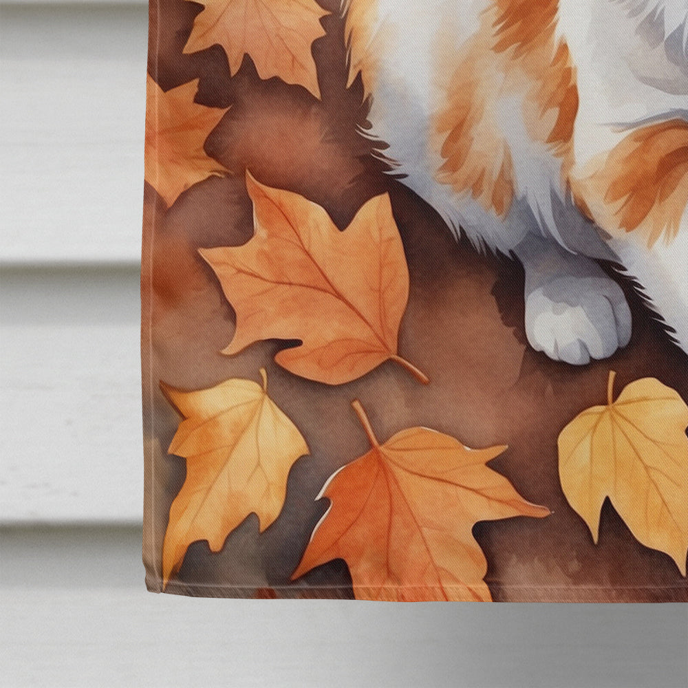 Turkish Van Cat in Fall Leaves House Flag