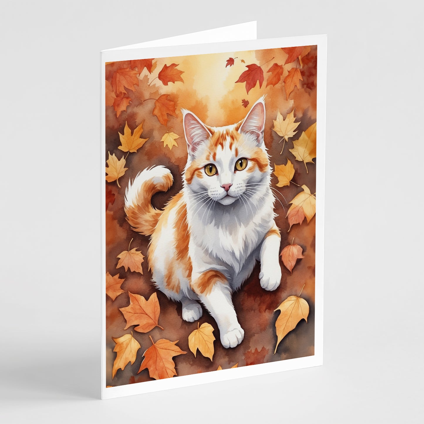 Buy this Turkish Van Cat in Fall Leaves Greeting Cards Pack of 8