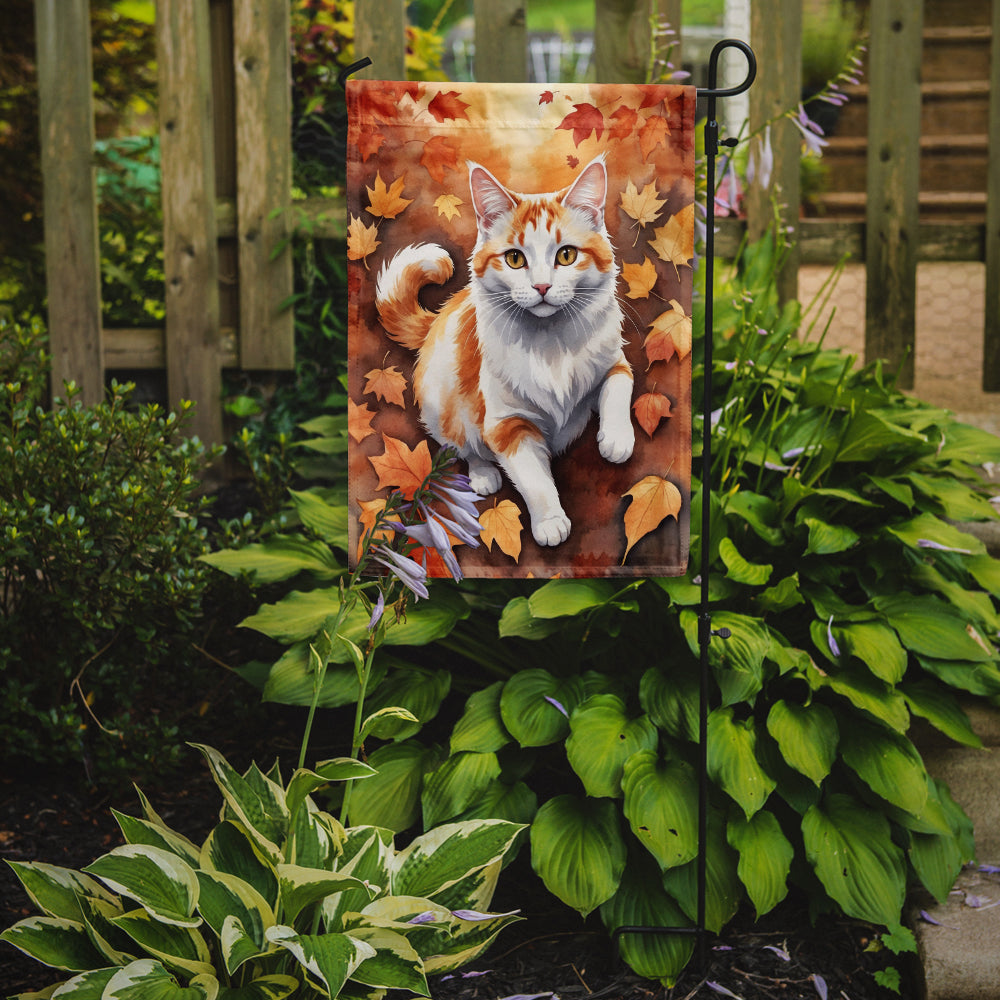 Turkish Van Cat in Fall Leaves Garden Flag