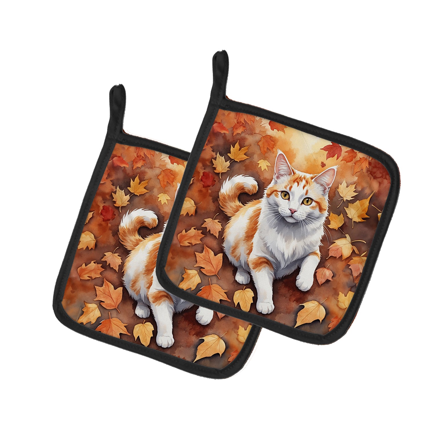 Buy this Turkish Van Cat in Fall Leaves Pair of Pot Holders