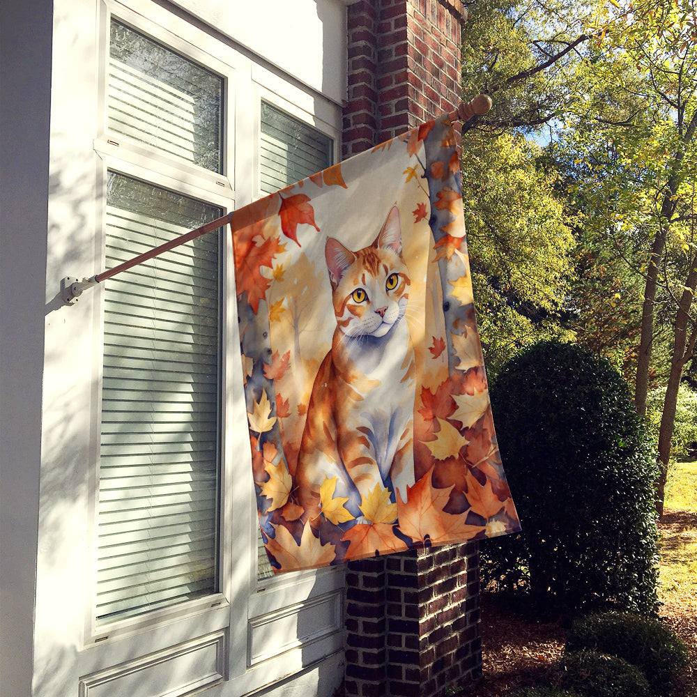 Ural Rex Cat in Fall Leaves House Flag