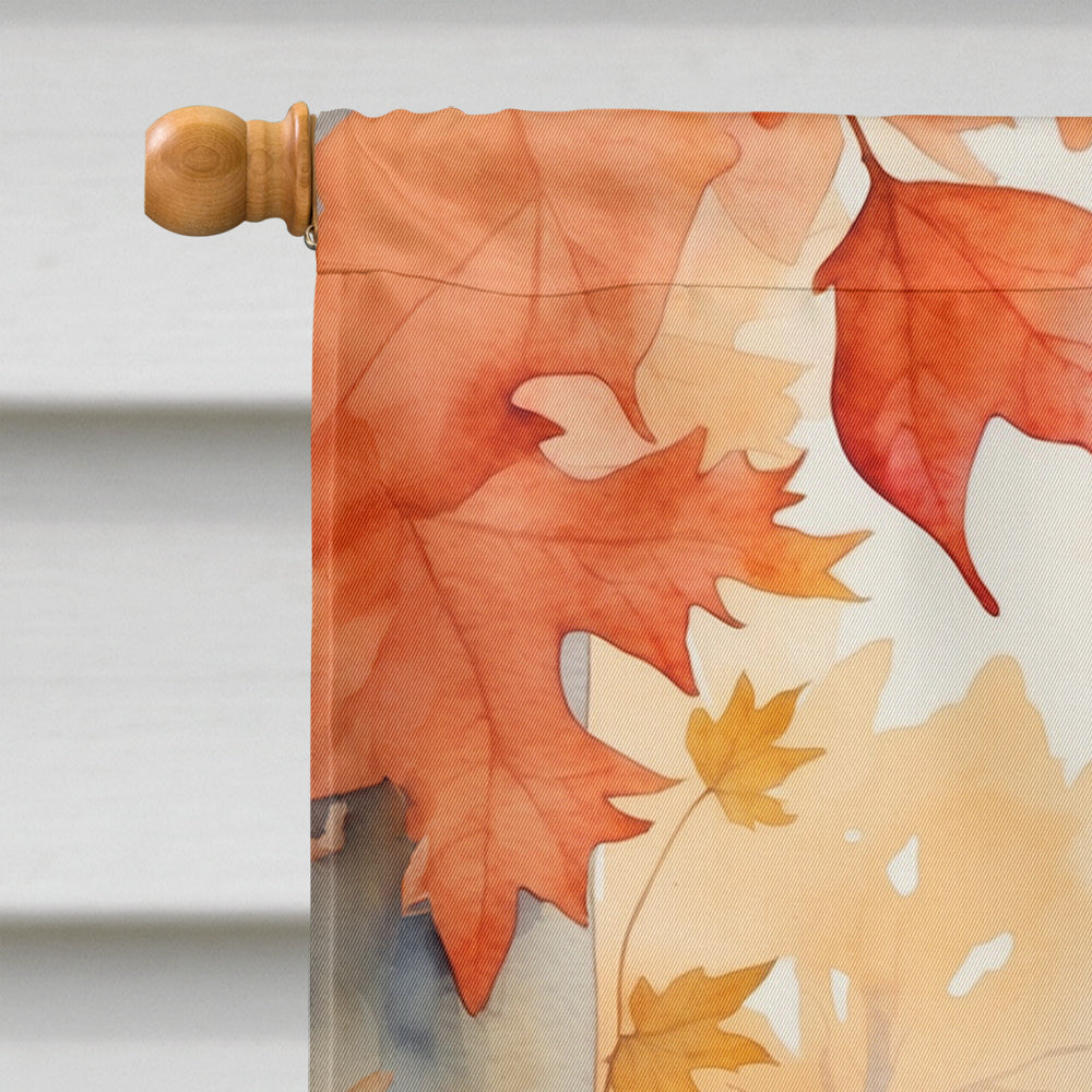 Ural Rex Cat in Fall Leaves House Flag