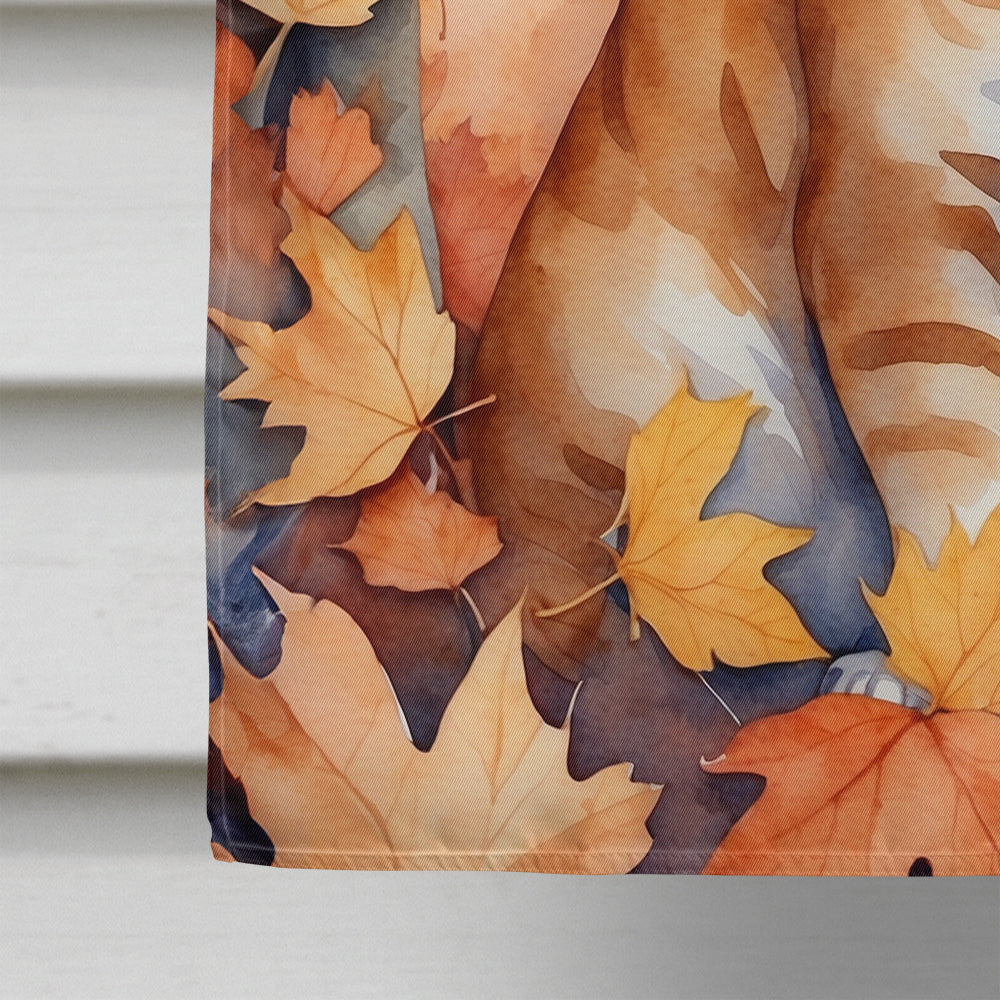Ural Rex Cat in Fall Leaves House Flag