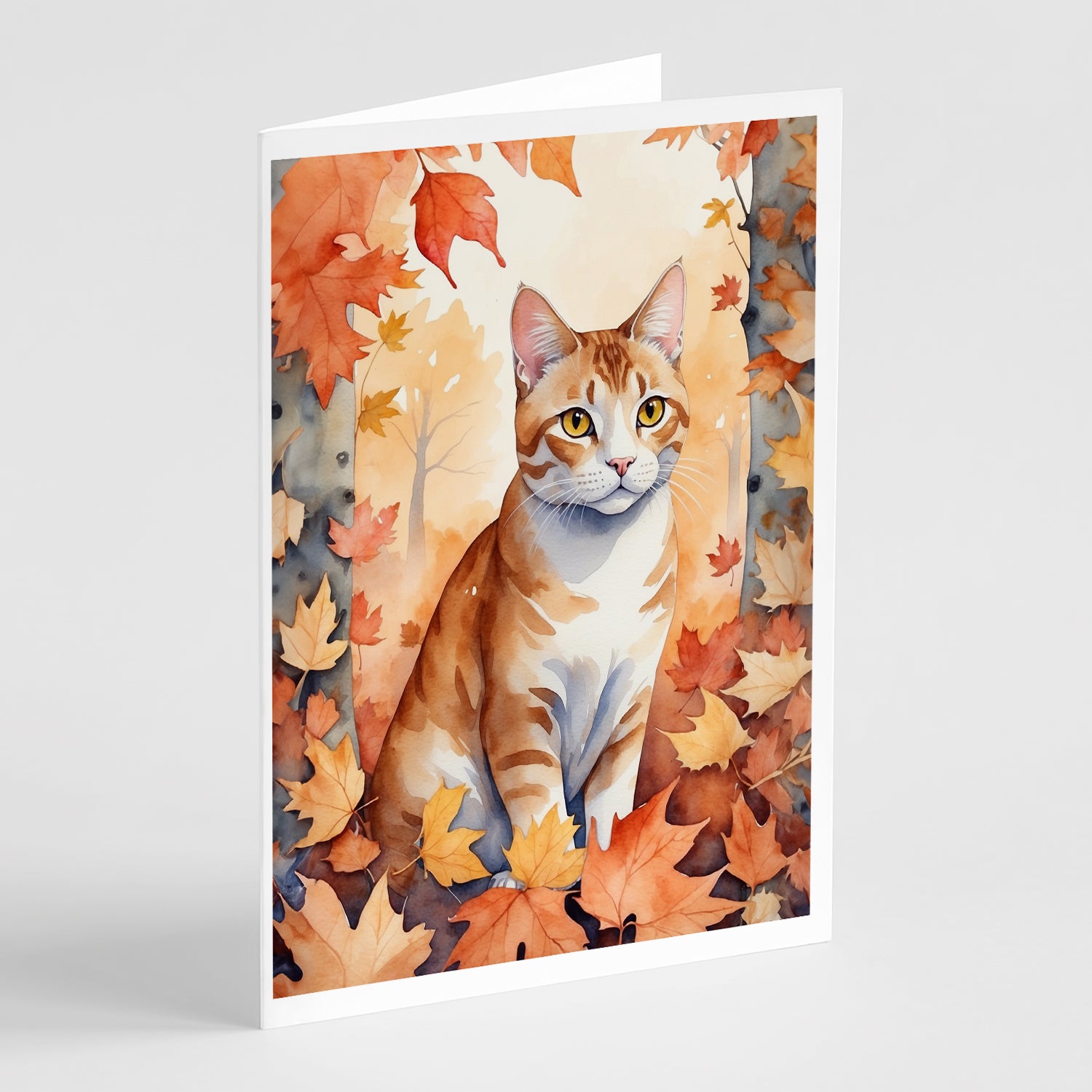 Buy this Ural Rex Cat in Fall Leaves Greeting Cards Pack of 8