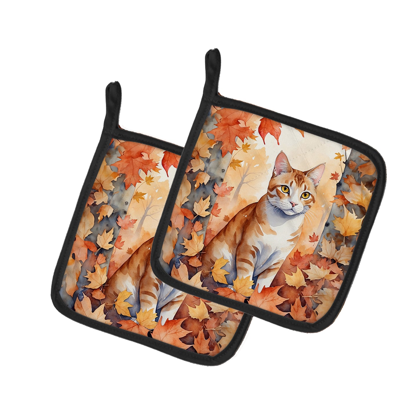 Buy this Ural Rex Cat in Fall Leaves Pair of Pot Holders
