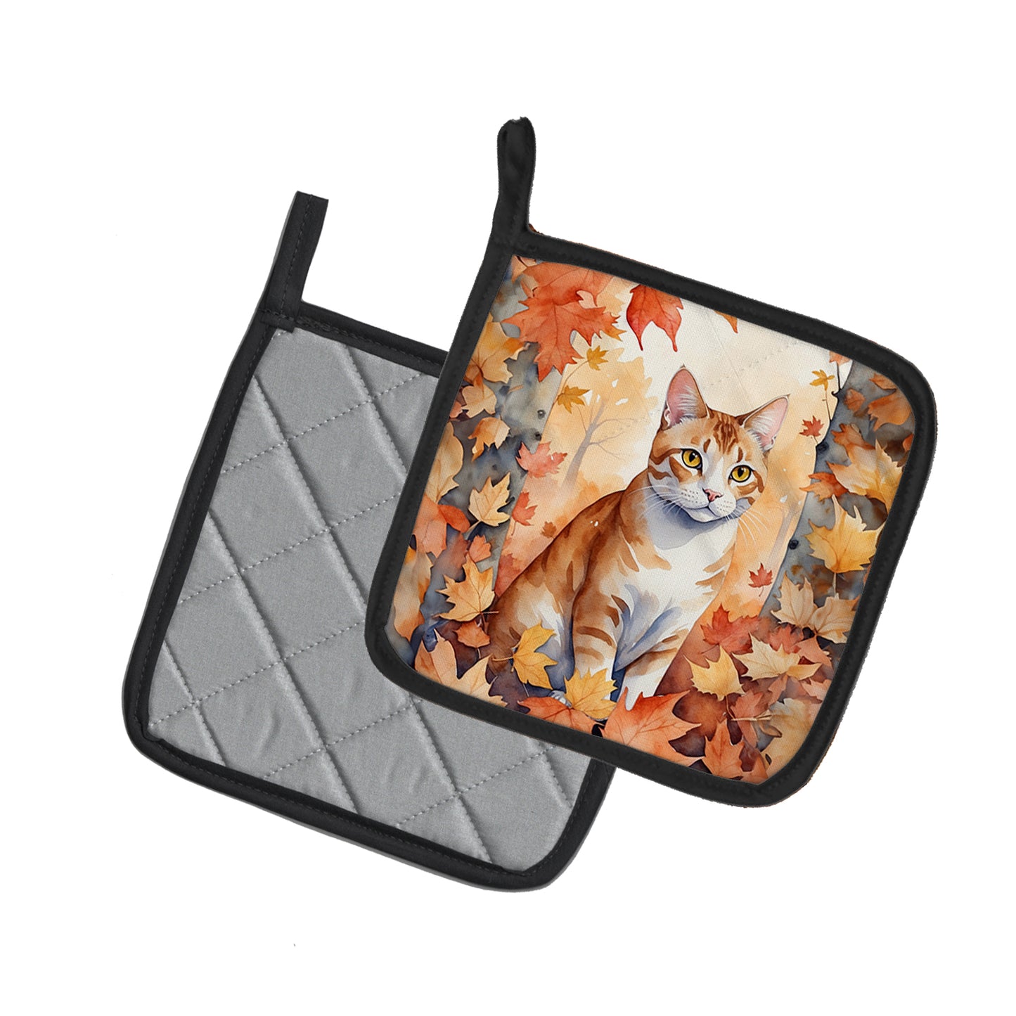 Ural Rex Cat in Fall Leaves Pair of Pot Holders