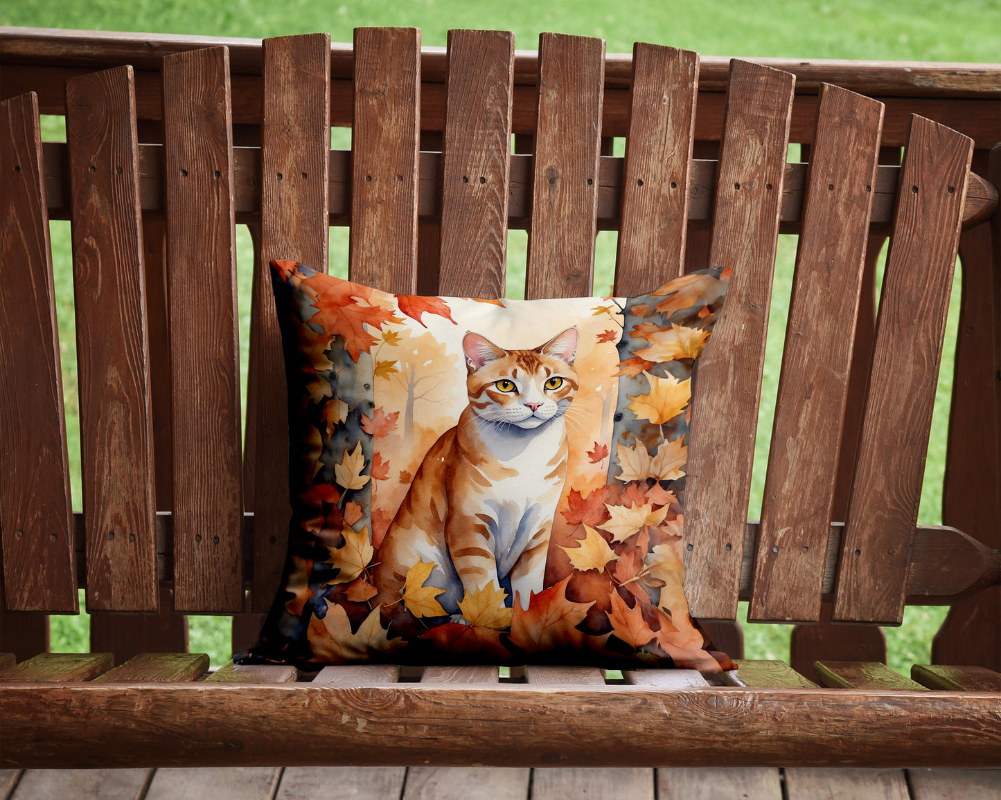 Ural Rex Cat in Fall Leaves Throw Pillow