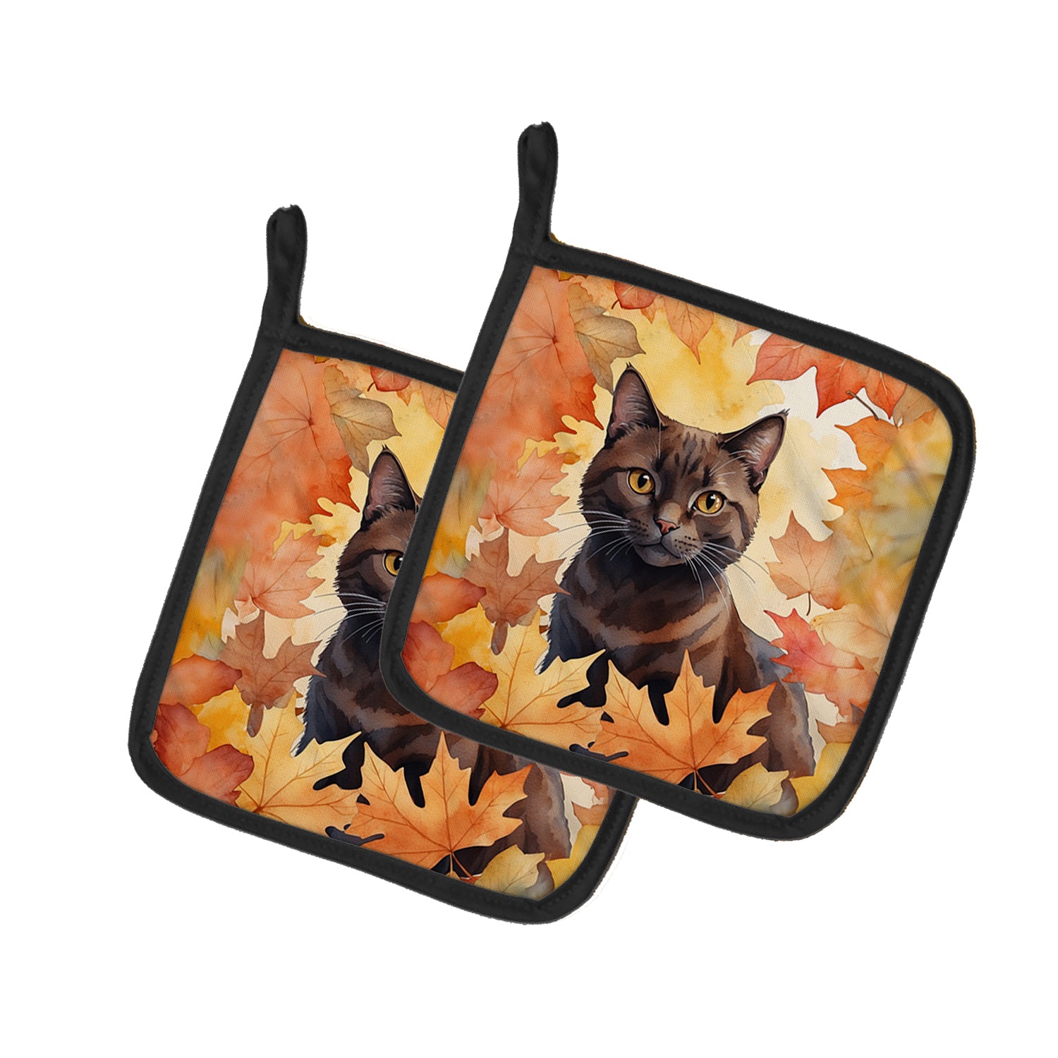 Buy this York Chocolate Cat in Fall Leaves Pair of Pot Holders