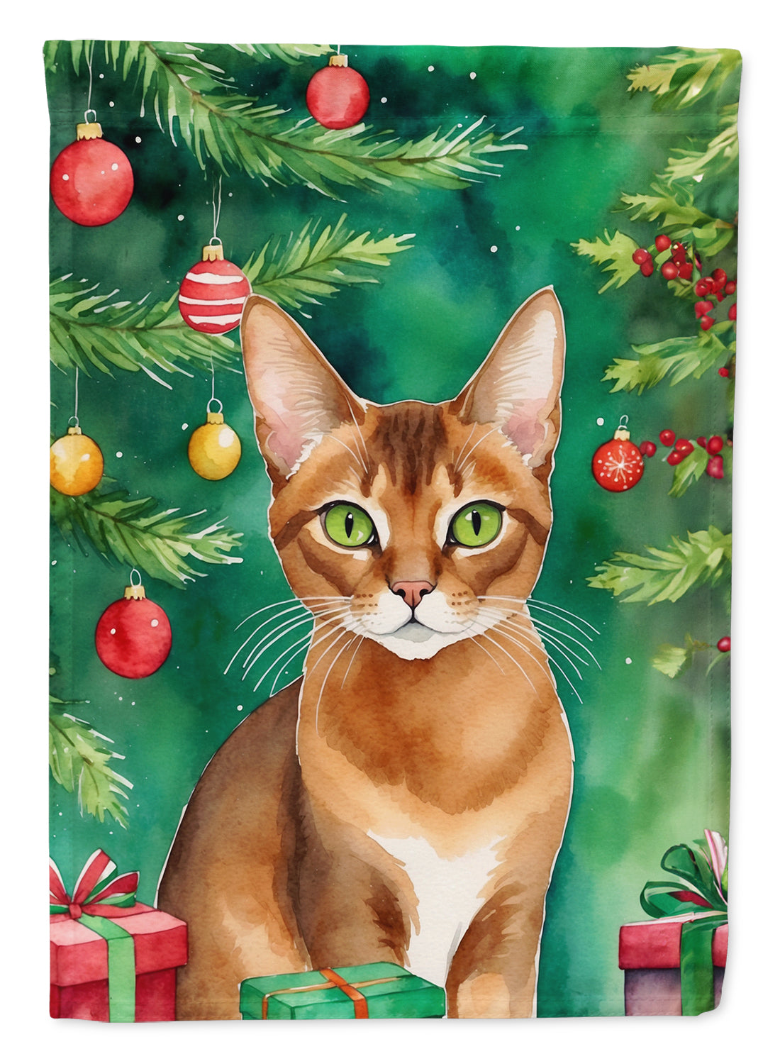 Buy this Abyssinian Cat By the Christmas Tree House Flag